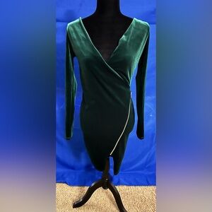 Fashion Nova velour green cocktail dress